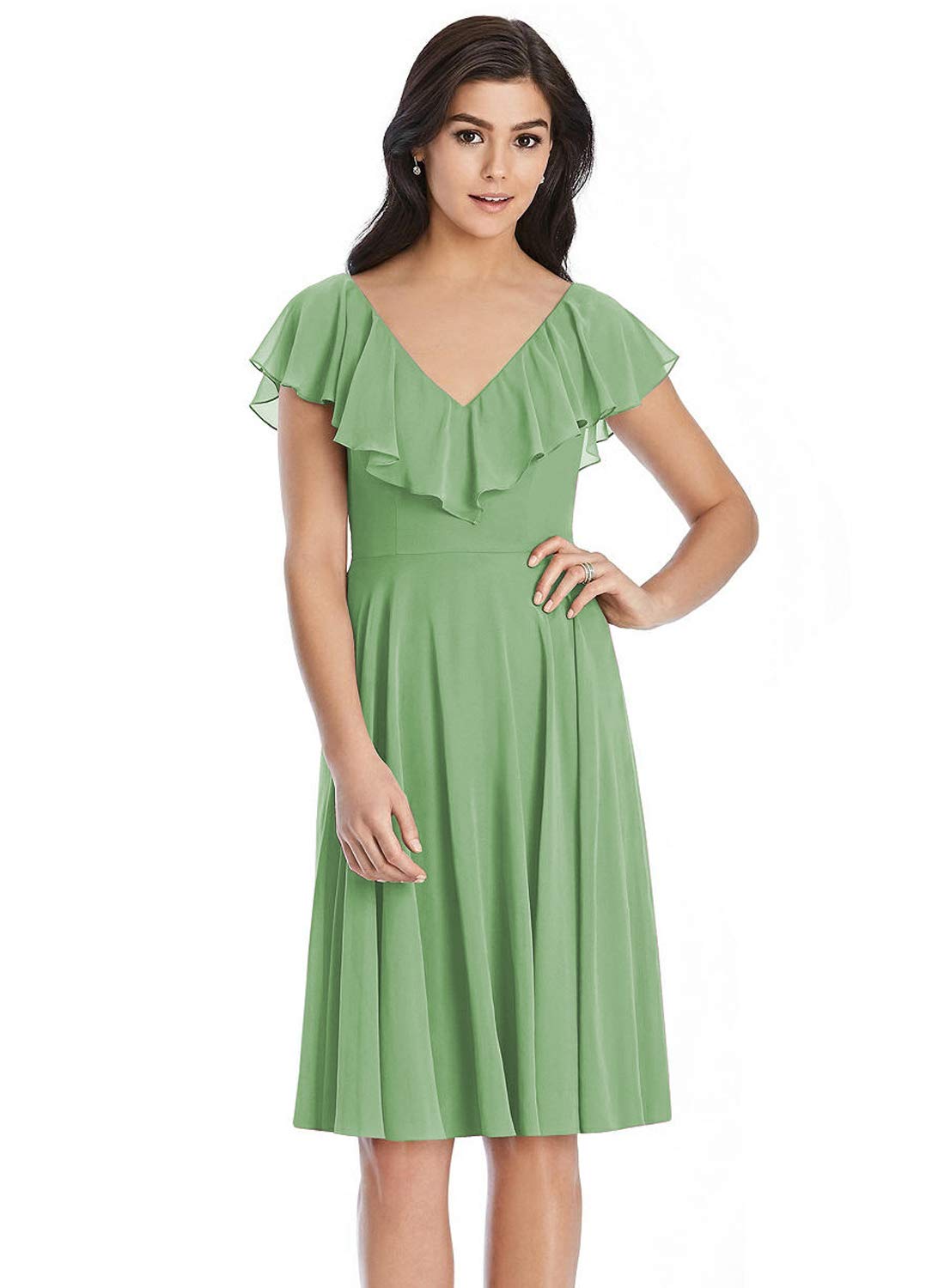 Yilis Women's Ruffled Double VNeck Short Bridesmaid Dress Aline