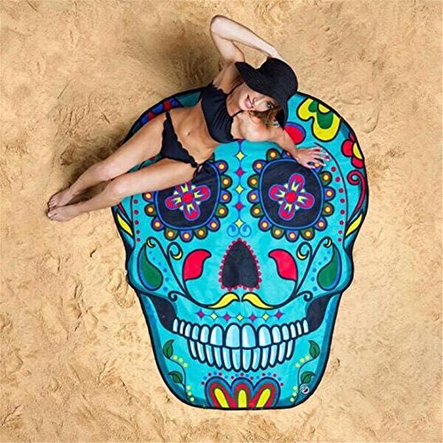 Mexidi Creative Skull Beach Throw Towel Yoga Mat Sunscreen Shawl Wrap Skirt Beach Towel DÃ©cor 78 x 57 Inch