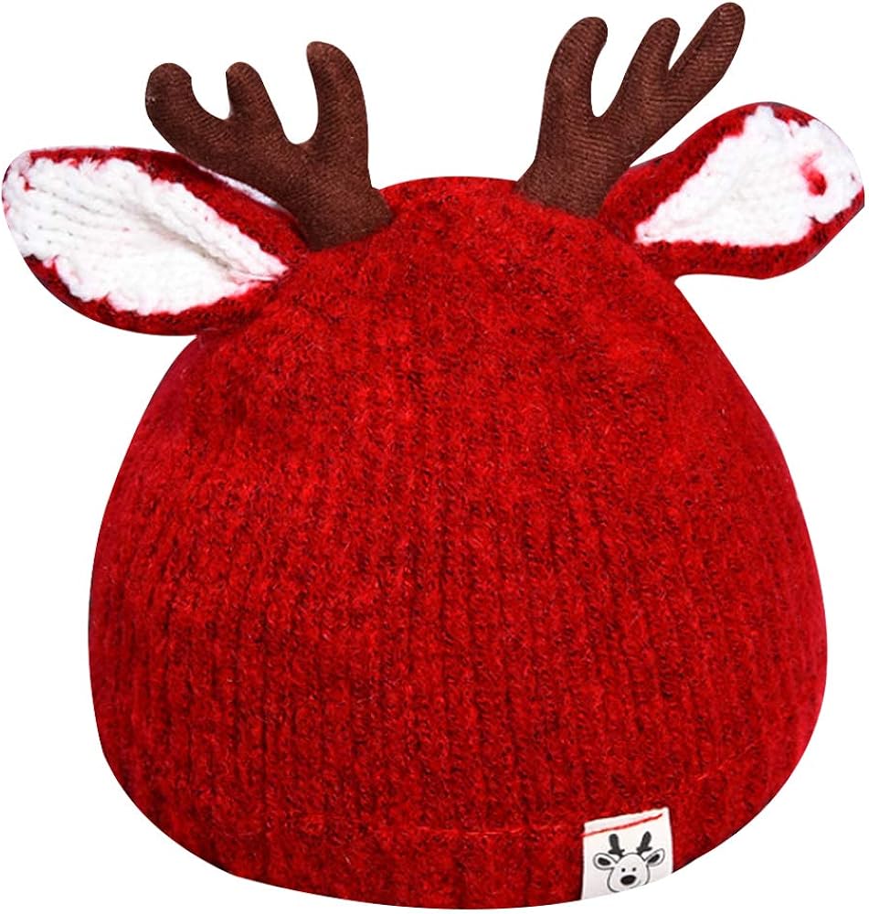 Queena Cute Reindeer Antlers Baby Warm Hat Crochet Knitted Beanie Cap Photo Prop for Toddler Girls Boys Khaki: Clothing