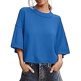 Skoinvb Women's Short Sleeve Cropped Sweaters 2025 Summer Oversized Loose Fit Drop Shoulder Casual Sweater Tops