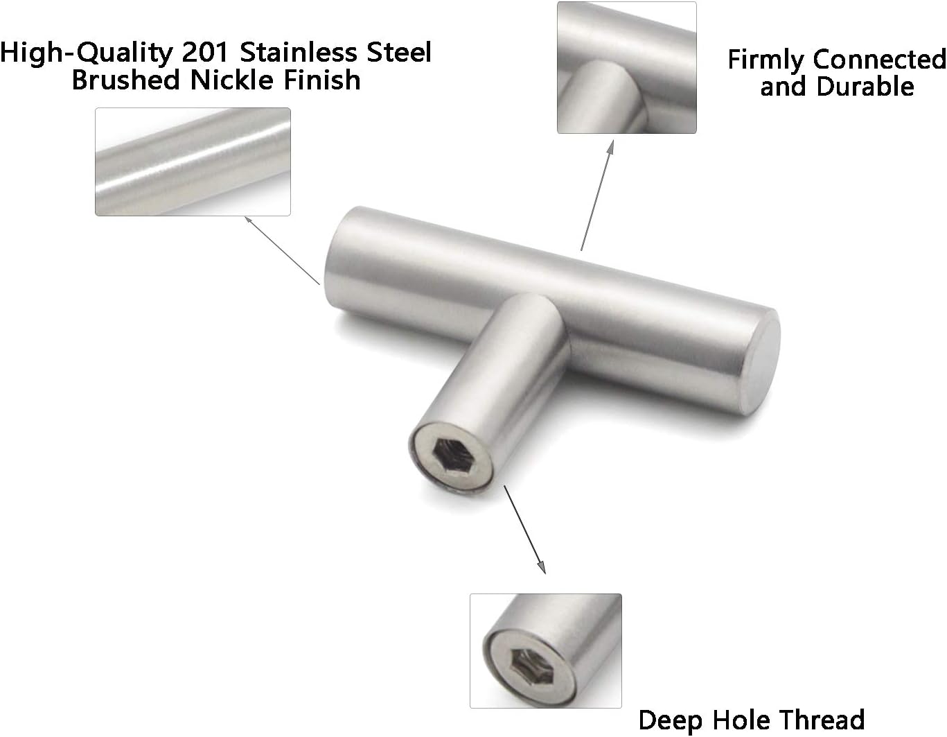 PinLin 20 Pack Kitchen Door Knobs Single Hole Brushed Nickel Cabinet Knobs Stainless Steel Cupboard T Knob (Screws Included) - Image 5