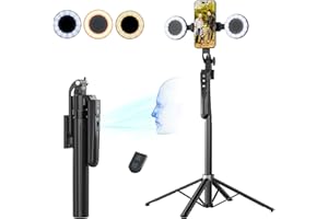 M MYBAT PRO 72" Auto Face Tracking Tripod,All in 1 Tall Travel Tripod Stand w 1/4" Screw,Phone Holder w Remote,Selfie Stick w Light for Photo Vlog, 360° Rotation Camera Tripod for iPhone Android