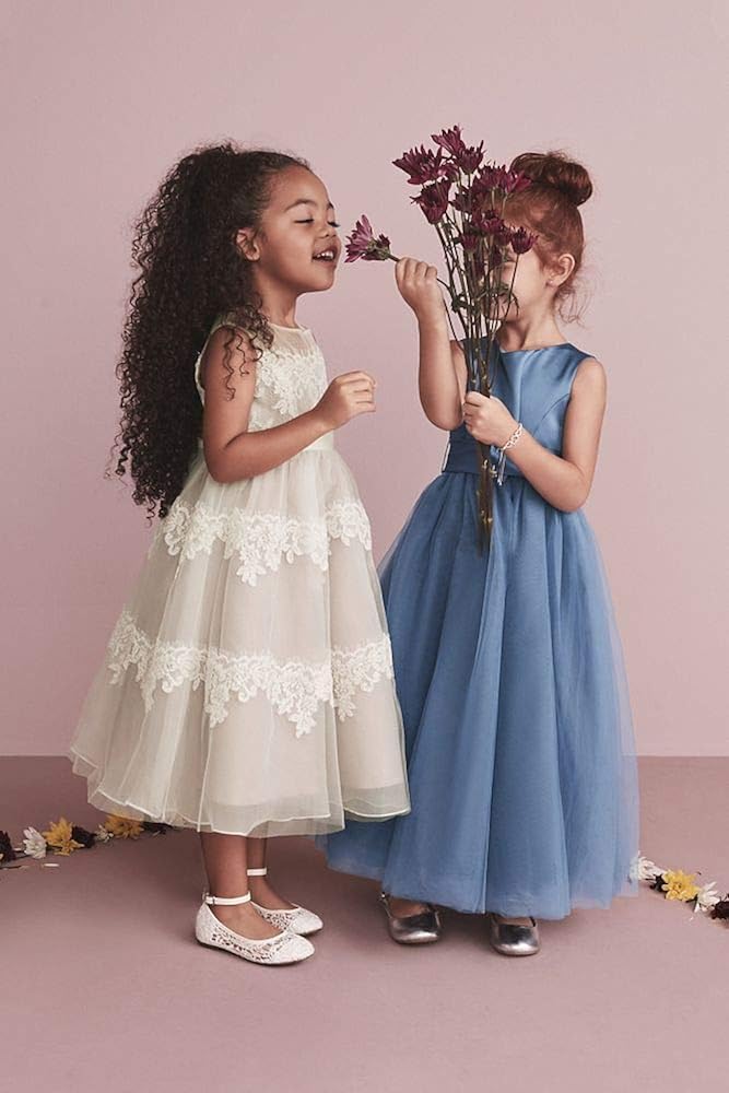 banded lace illusion flower girl dress