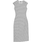 Allegra K Knit Bodycon Midi Dress for Women 2026 Casual Cap Sleeve Crew Neck Summer Striped Dresses