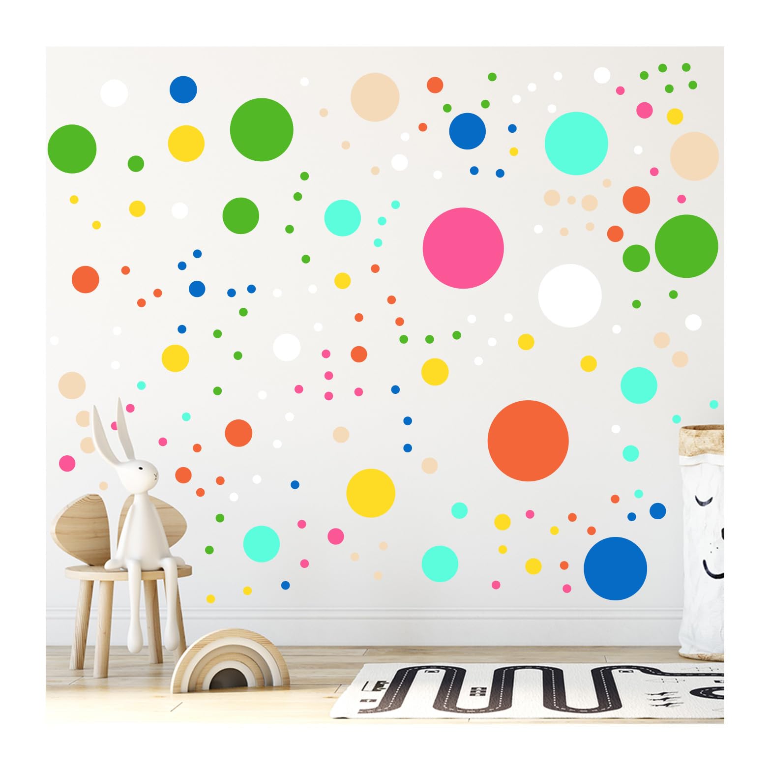 StickerDeen 500+ Assorted Polka Dot Circle Wall Stickers for Kids Bedroom Living Room, Classroom, Playroom Decor Removable Vinyl Wall Stickers Dots Wall Decals (Medium Colours (Mixed))