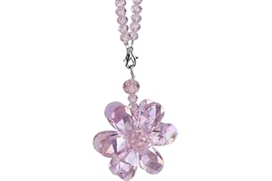 Pink Hanging Crystal Flower Charm for Car Rear View Mirror and Windows, Cute Hanging Pendant Accessories for Women Car Decor