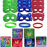 24 PJ Masks Party Favor Stickers, 12 Hero Masks & Wristbands