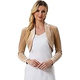 Allegra K Women's Long Sleeve Velvet Shrug Cocktail Party Open Front Cropped Bolero Cardigan Top