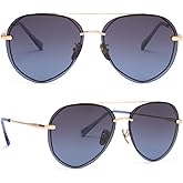 DIFF Lenox Polarized Designer Oversized Aviator Sunglasses for Women UV400 Protection, Gold Stainless Steel Frames