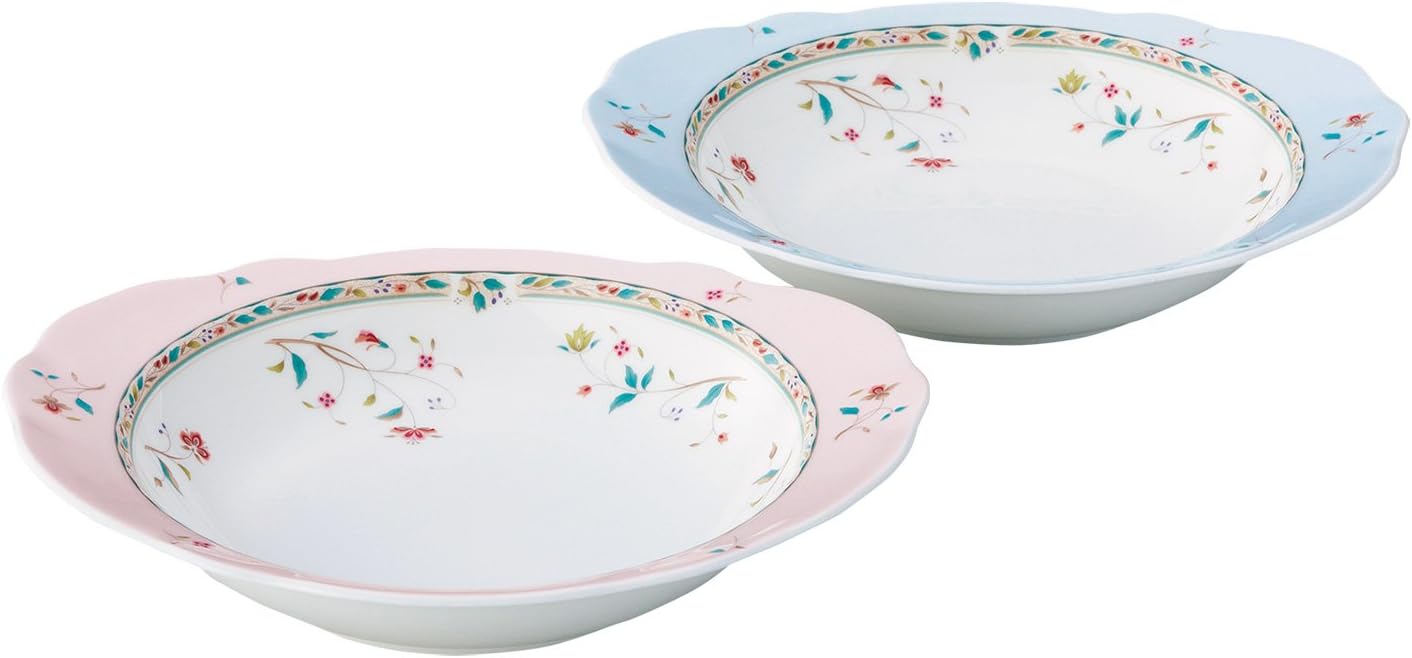 Curry & Pasta Bowl switched colors pair set 26cm 690cc flower calico two pink-blue bone china P97898 / 4409-56