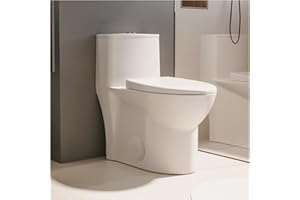 MEJE #1001A - Elongated One Piece Toilet for small bathroom, Dual Flush,Soft Close Seat Cover, Comfort Seat Height, White