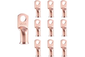 RIOCAN 10pcs 2/0 AWG-3/8”(M10) Ring Terminals 00 Gauge Copper Wire Lugs Battery Cable Ends Heavy Duty Battery Cable Terminal Connectors