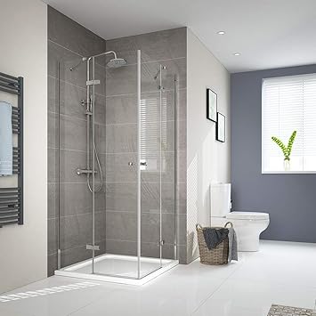 EMKE 70x70 cm Duschkabine Eckeinstieg 6 mm ESG Sicherheitsglas Faltbar Duschabtrennung Doppel Scharniertür Duschtür mit Beids