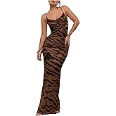 GORGLITTER Women's Animal Zebra Tiger Print Maxi Dresses Y2K Cowl Neck Beach Vacation Summer Cocktail Formal Sundress