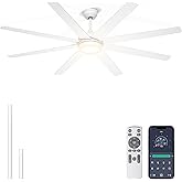 Phylluz 72 Inch Large Ceiling Fans with Lights, 8 Blades White Ceiling Fan Remote/APP Control, Dimmable, Reversible Big Ceiling Fan for Indoor/Covered Outdoor
