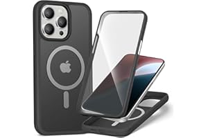 XcaseBar for iPhone 15 Pro Max Case,Full-Body Rugged Case with Built-in Anti-Scratch Tempered Glass Screen Protector,Compatible with MagSafe, Men Women Shockproof Protective Cover Black