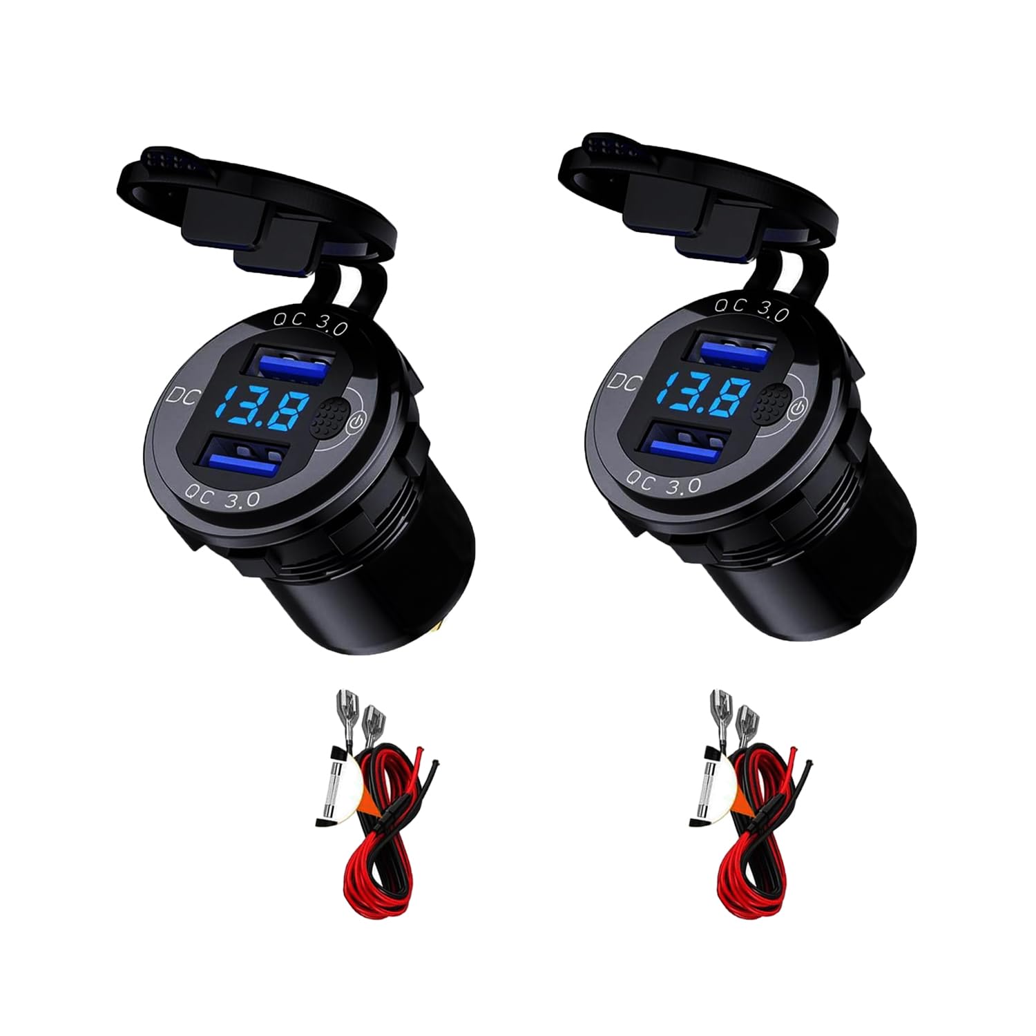QC3.0 USB Car Charger Dual Port 9V ~ 32V36W LED Digital Voltmeter Quick Charge Car Motorcycle SUV Bus Truck Caravan Marine (2 x QC 3.0 USB)