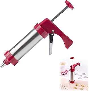 Westmark Gebäckpresse/Garnierspritze, Mit 8 Formscheiben und 8 Formtüllen, Füllmenge: 250 ml, Rostfreier Edelstahl/Kunststoff, Silber/Rot, 32332260