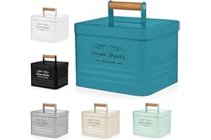 ELITAPRO Dryer Sheets Holder Modern Farmhouse Dryer Sheet Dispenser Container, Metal Dryer Sheet Box, Farmhouse Decor with Lid, Lint Bin for Laundry room, Storage Box, laundry room decoration, Teal