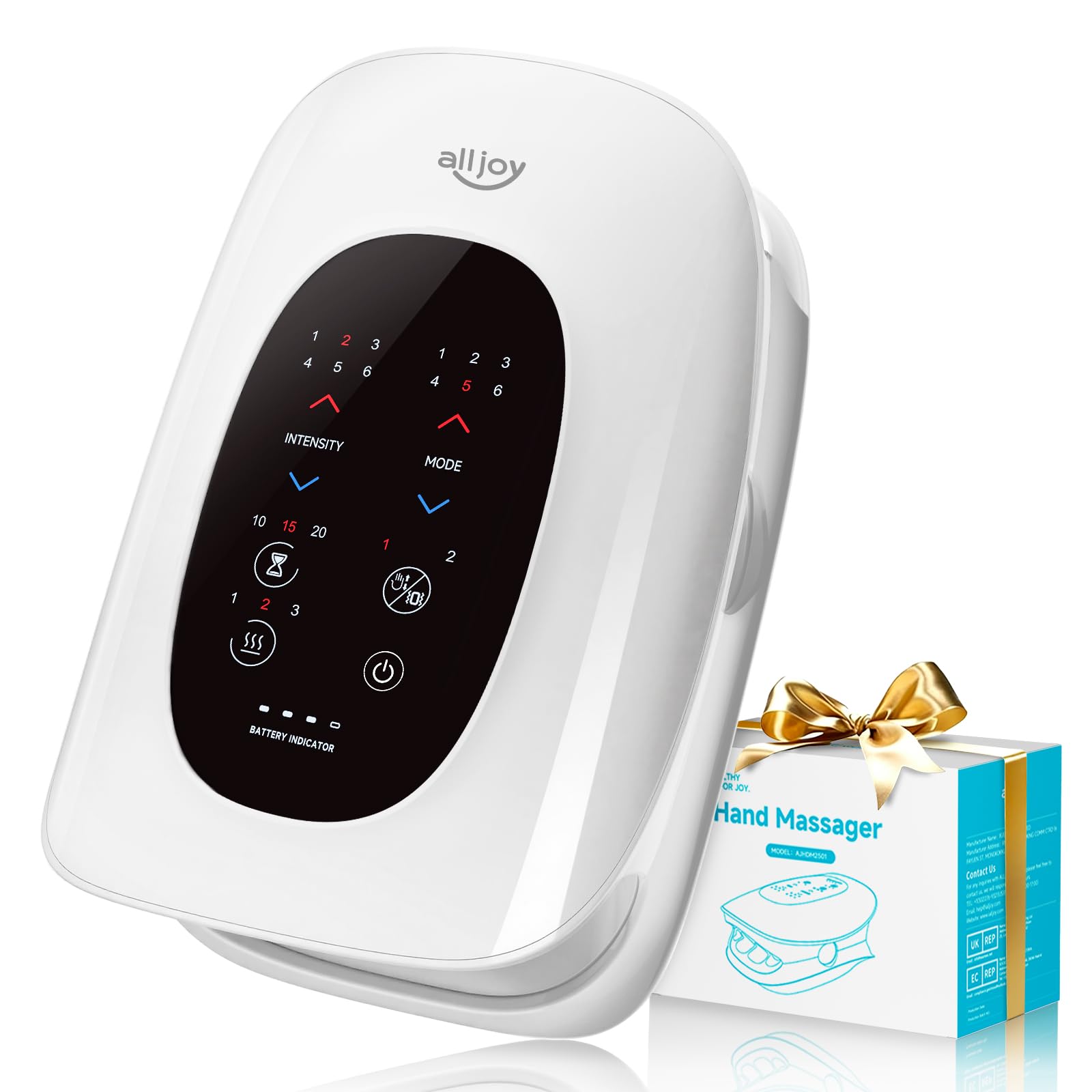 Photo 1 of ALLJOY Hand Massager with Heat and Compression, Knuckle Stretching and Hand Massage, 6 Modes 6 Intensities 3 Heat for Arthritis and Carpal Tunnel Relief, Valentines Day Gifts for Women Men(White)