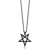 TempBeau Satanic Pentagram Baphomet Pendant Necklace - Handmade Upside Down Pentacle Link Chain, Satanism Church Punk Gothic 