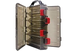 MILEPETUS Double-Sided Fishing Lure Hook Tackle Box Visible Hard Plastic Clear Fishing Lure Bait Squid Jig Minnows Hooks Accessory Storage Case Container (Brown-10 Slots)