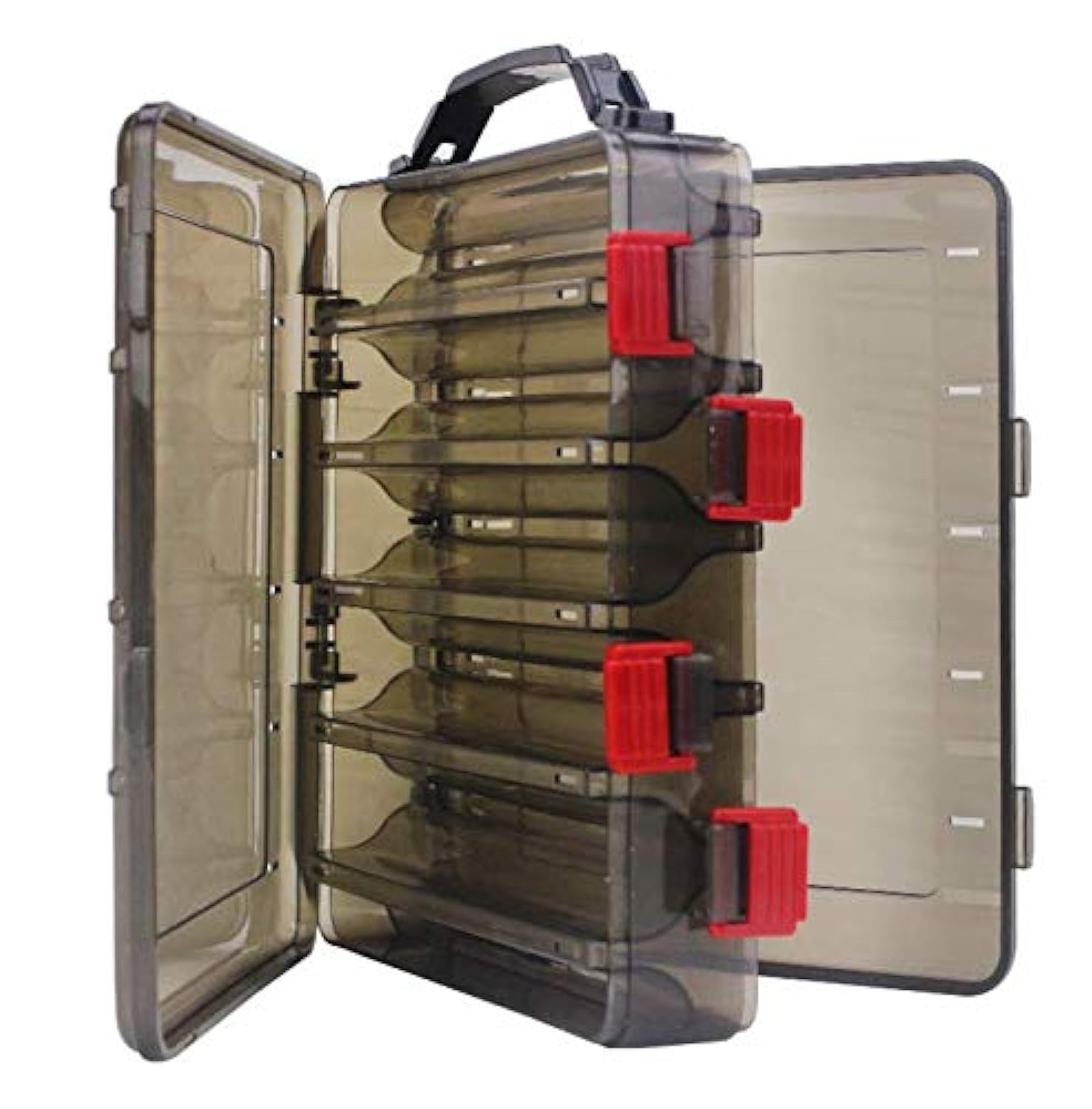 Milepetus 10/14 Grids Double-Sided Fishing Lure Hook Tackle Box Visible Hard Plastic Clear Fishing Lure Bait Squid Jig Minnows Hooks Accessory Storage Case Container (Grey-10 Grids)