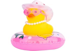 MuMyer Yellow Duck Car Ornaments Rubber Duck Car Dashboard Decorations with Love Glasses Mini Swim Ring Sun Hat Necklace for Car Dashboard Decoration(C15)