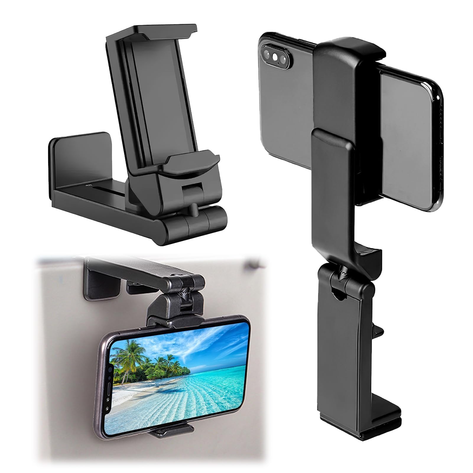 Airplane in Flight Phone Holder with 360° Rotating Clamp, Universal Desk Mount for Airplane Travel, Home & Office Use, Compatible with iPhone & Android, Foldable and Portable - Travel essentials