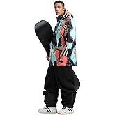 GSOU SNOW Mens Ski Jacket and Pants Set Baggy Snowboard Suit Ski Snowsuit Snow Bibs Waterproof Hooded
