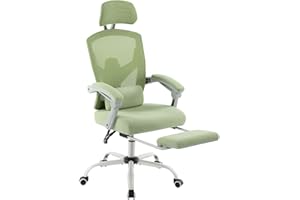 DUMOS Office Desk Chair with Footrest Ergonomic Gaming Chair for Adults Computer Mesh, Lumbar Support,Swivel Reclining with Headrest, Comfy Armrest for Home, Office, Work, Study, Light Green