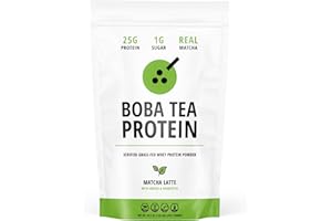 Boba Tea Protein Matcha Latte | 25g Grass-Fed Whey Protein Isolate Powder | Gluten-Free & Soy-Free Bubble Tea Protein Drink | Real Ingredients & Lactose-Free Protein Drink | 19 Servings