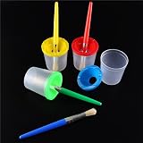 VEYLIN Paint Cups with Brushes 4 Anti Spill Lids 4 Paint Pots Kids Set view 4