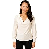 SOUI Women's Elegant Cowl Neck Blouse – Long Sleeve, White, 100% Polyester, Perfect for Office, Casual, or Formal Wear.