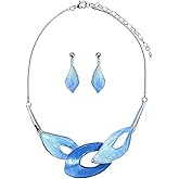 Fenni Jewelry Vintage Statement Jewelry Set Leaf Floral Bohemian Boho Statement Necklace Earring Set Crystal Fashion Costume Jewelry