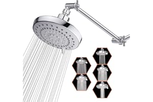 High Pressure Shower Head with 11 IN Adjustable Arm, HarJue Rainfall Showerhead with Shower Arm-Make Water Flow Down Vertically for Better Bathing Experience(5 In, Chrome)