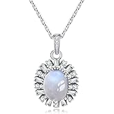 ixluck 925 Sterling Silver Natural Moonstone Necklace for Women,Real Rainbow Moonstone Pendant Jewelry Gift