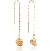 Fremttly Crystal Dangle Earrings, Long Chain Drop Earrings Gemstone Threader Earrings 14K Gold Plated Earrings for Women Trendy