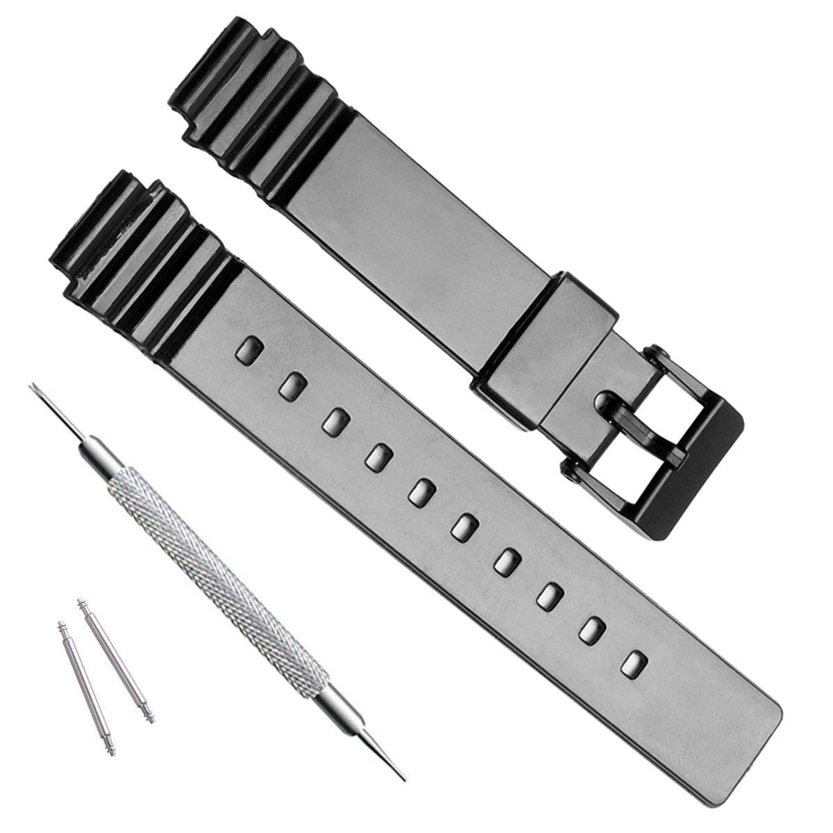 Waterproof Natural Resin Replacement Watch Band for Casio Women's LRW200H (Black)