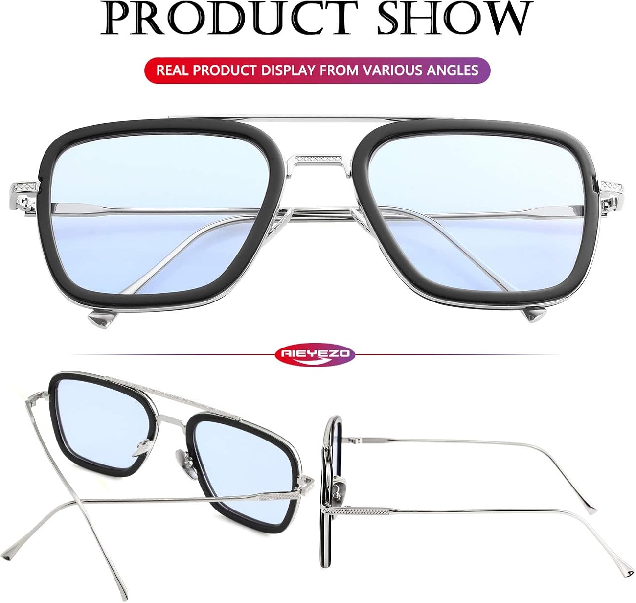 Tony Stark Sunglasses Vintage Square Metal Frame Eyeglasses for Men Women - Iron Man and Spider-Man Sun Glasses (Spider Man Same Color): Clothing