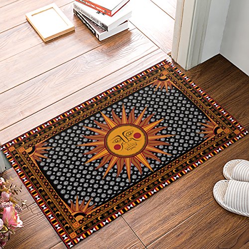 Fandim Fly Hippie Ancient Sun Figure Spiritual Sacred Belief Totem Boho Display Door Mats Rug Non-Skid Slip Rubber Indoor Kitchen Entry 20 x 31.5 inch