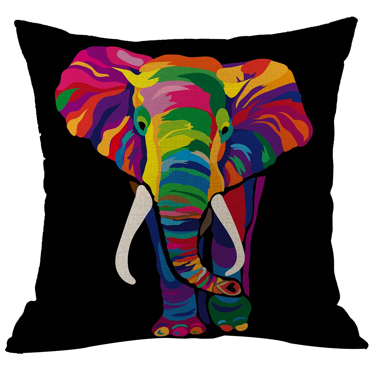 CANSEGO Elephant Throw Pillow Cover Rainbow Bright Color African Safari Animal Elephants Pillowcases Home Decorative Cotton Linen Pillow Cushion for Sofa Chair 18x18 Inch