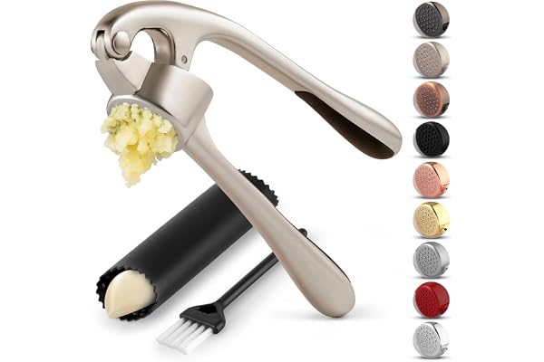 Zulay Kitchen Premium Garlic Press Set - Rust Proof & Dishwasher Safe Professional Garlic Mincer Tool - Easy-Squeeze, Easy-Cl