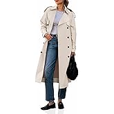 Cicy Bell Womens Long Trench Coat Double Breasted Classic Lapel Fall Overcoat with Belt