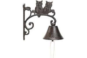 Sungmor Heavy Duty Cast Iron Wall Bell - Decorative Retro Style Lovely Owls Hand Bell - Manually Shaking Wall Hanging Doorbell - Indoor Outdoor Wall Mounted Dinner Bell - Garden Home Wall Decoration