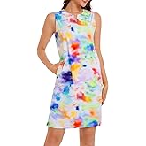 Lightbare Womens UPF 50+ Casual Sundress Sleeveless Tank Dress Notch Neck Summer Floral Dresses with Pockets Loose Fit