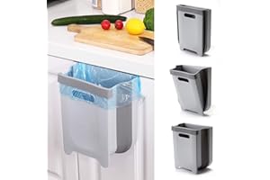 Auhafaly Hanging Collapsible Trash Can - 9L Wall Mounted Foldable Waste Bin for Kitchen Cabinet Door - Quickly Clean Counter, Sink, Bathroom - RV, Car, Camping Folding Garbage Basket (Gray)