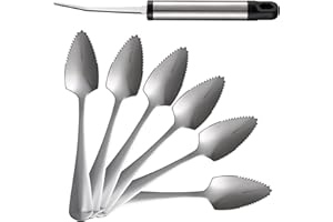 Grapefruit Spoons 6 Pcs and Grapefruit Knife 1 Pcs Set, Stainless Steel Grapefruit Utensils Tools with Titanium Platin, Serra