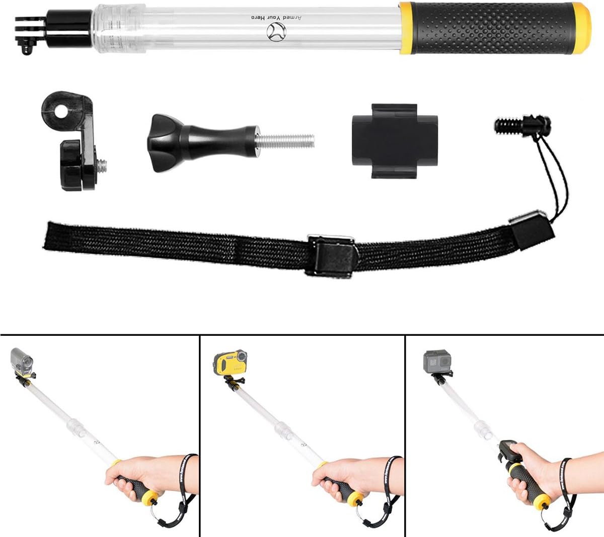 Fantaseal Floating Extension Pole for GoPro Hero 5 Action Camera Floating Hand Grip Waterproof Telescopic Pole Selfie Stick for Gopro Hero 5 Black / Hero 5 Session Extendable from 35.3 to 60cm