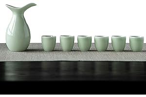 LamChyar Ceramic Sake Set, Japanese Traditional Sake Set, Sake Set 1 Tokkuri Bottle (6.4 oz) and 6 Ochoko Cups (0.7 oz), for 